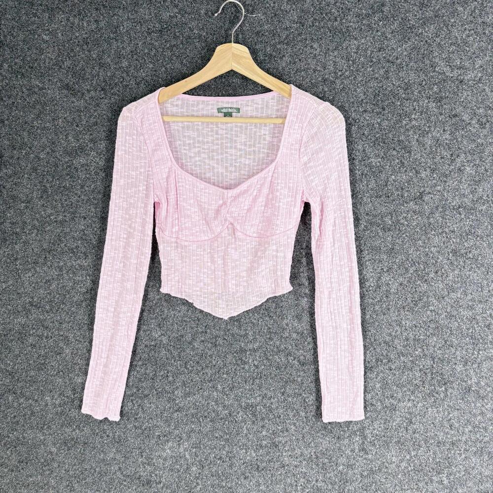 Wild Fable Top Women S Small Pink Long Sleeve Rayon Stretch V-Neck Casual Solid